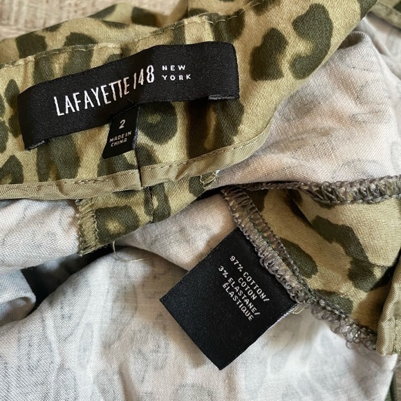 Lafayette 148 Green Animal Print Leopard Side Zip Split Hem Pants 2 - Picture 5 of 9